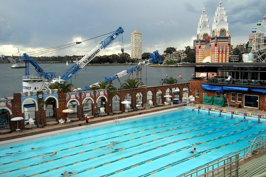 A large outdoor olympic-size pool